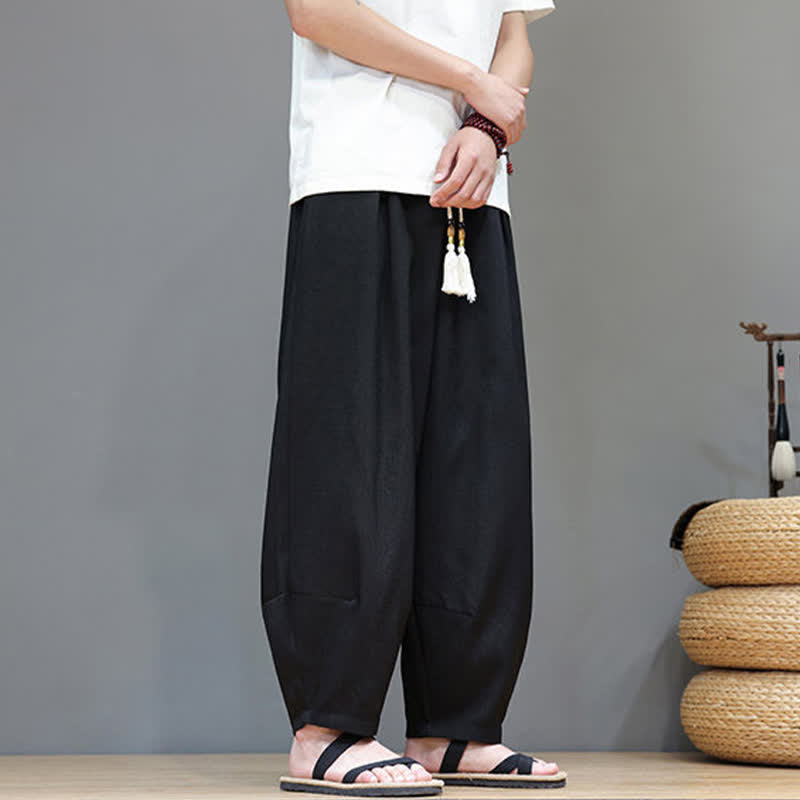 Nimara Ritual Summer Drawstring Solid Men's Elastic Waist Harem Pants With Pockets