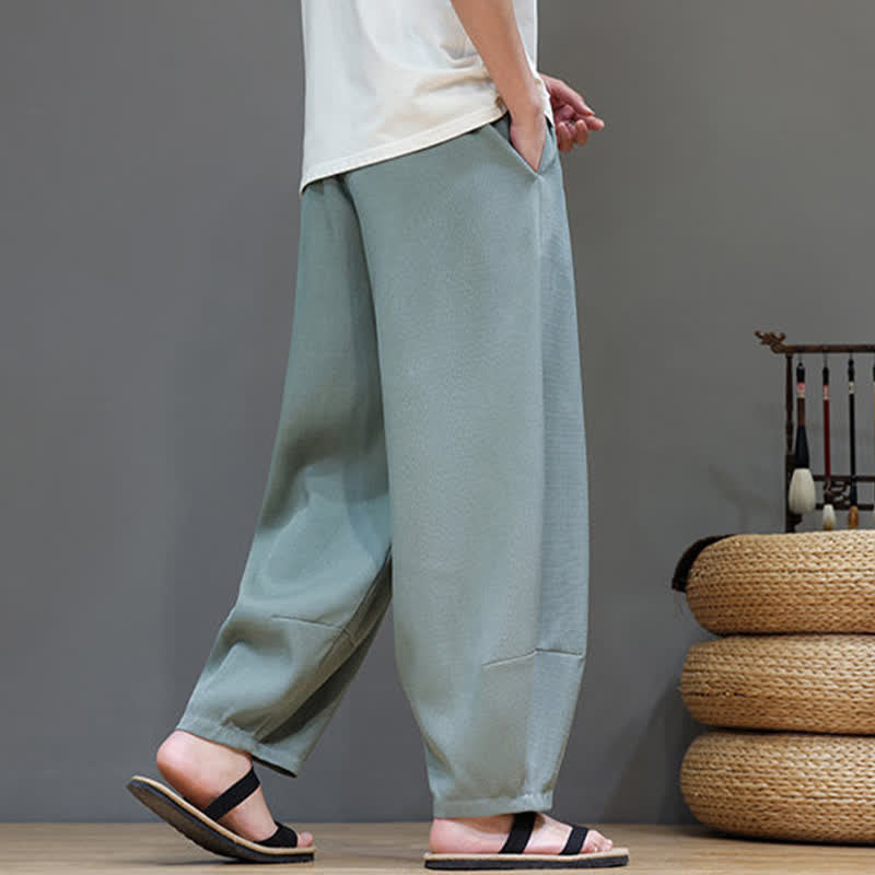 Nimara Ritual Summer Drawstring Solid Men's Elastic Waist Harem Pants With Pockets