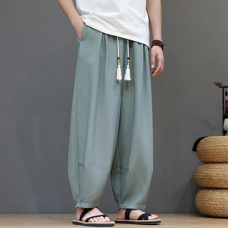 Nimara Ritual Summer Drawstring Solid Men's Elastic Waist Harem Pants With Pockets