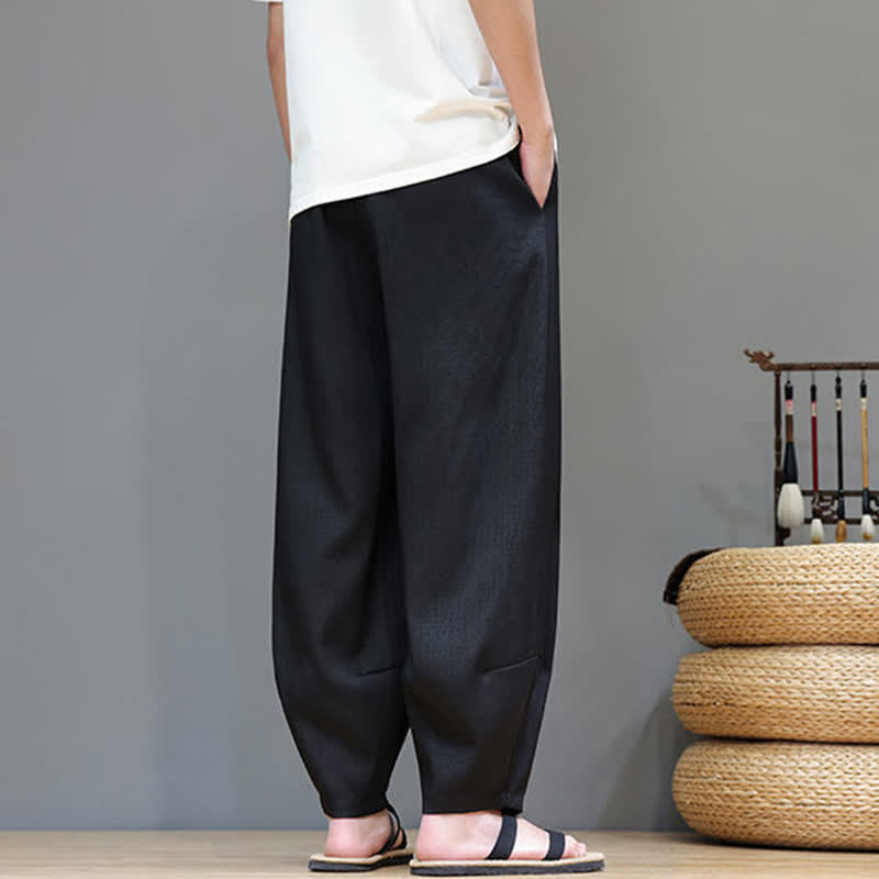 Nimara Ritual Summer Drawstring Solid Men's Elastic Waist Harem Pants With Pockets