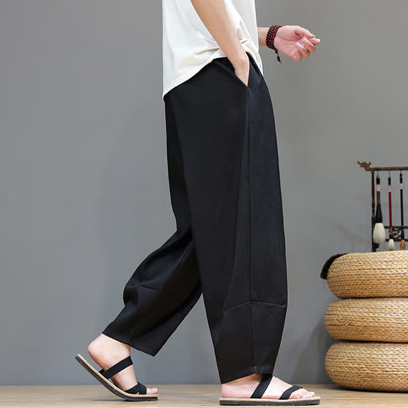 Nimara Ritual Summer Drawstring Solid Men's Elastic Waist Harem Pants With Pockets