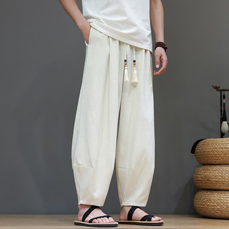 Nimara Ritual Summer Drawstring Solid Men's Elastic Waist Harem Pants With Pockets