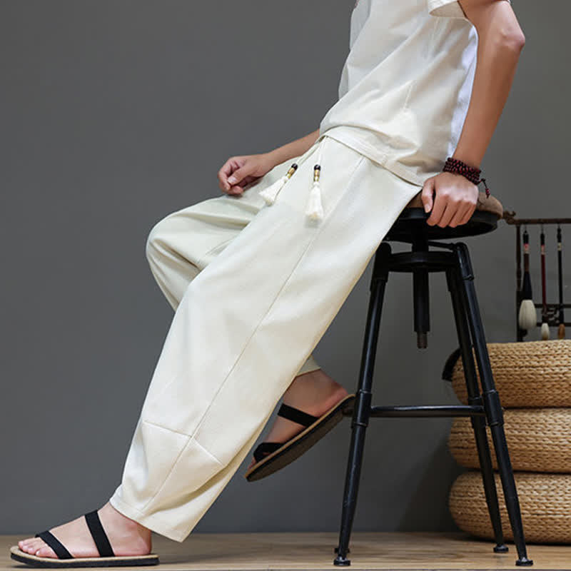 Nimara Ritual Summer Drawstring Solid Men's Elastic Waist Harem Pants With Pockets