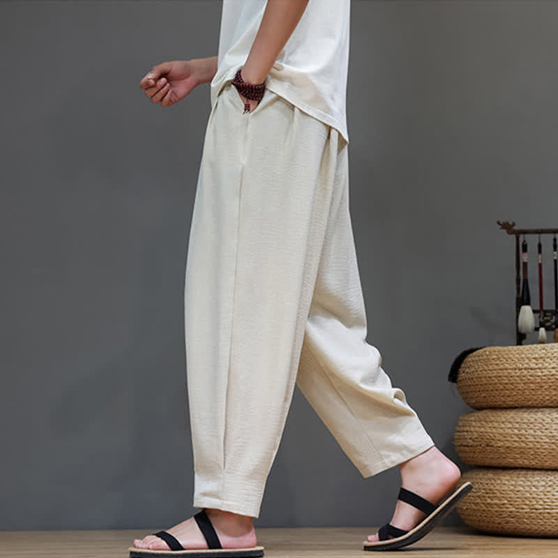 Nimara Ritual Summer Minimalist Solid Men's Elastic Waist Tapered Pants With Pockets