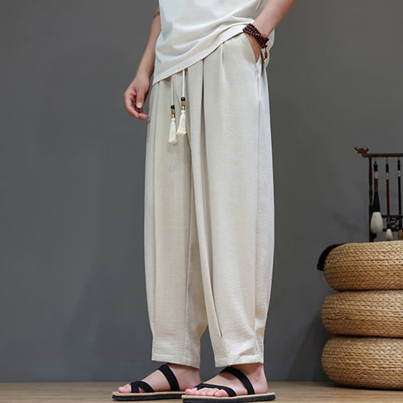 Nimara Ritual Summer Minimalist Solid Men's Elastic Waist Tapered Pants With Pockets