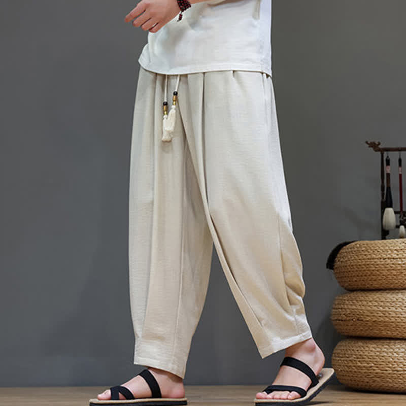 Nimara Ritual Summer Minimalist Solid Men's Elastic Waist Tapered Pants With Pockets