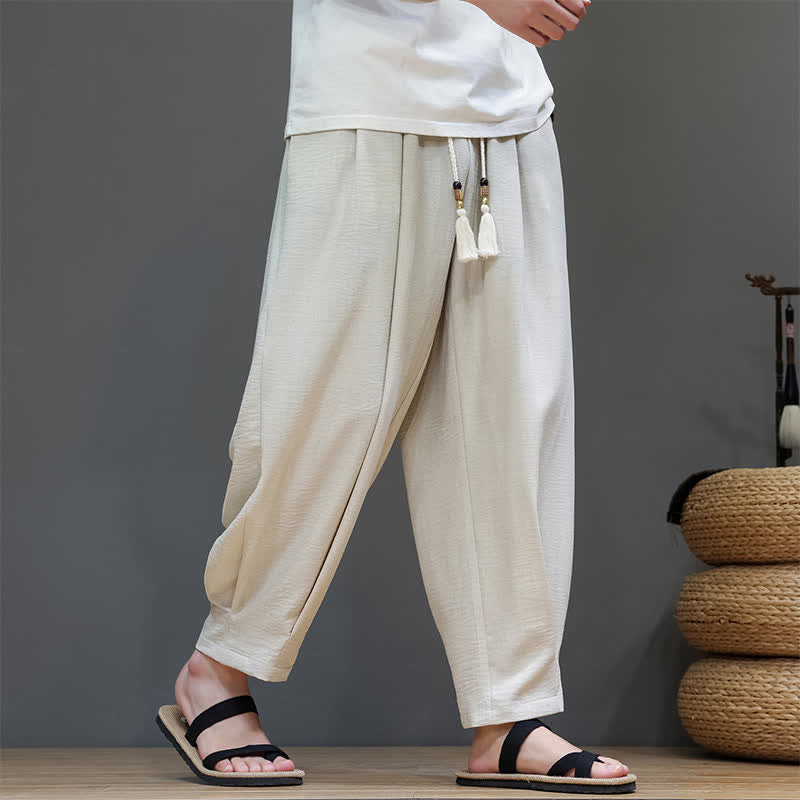 Nimara Ritual Summer Minimalist Solid Men's Elastic Waist Tapered Pants With Pockets