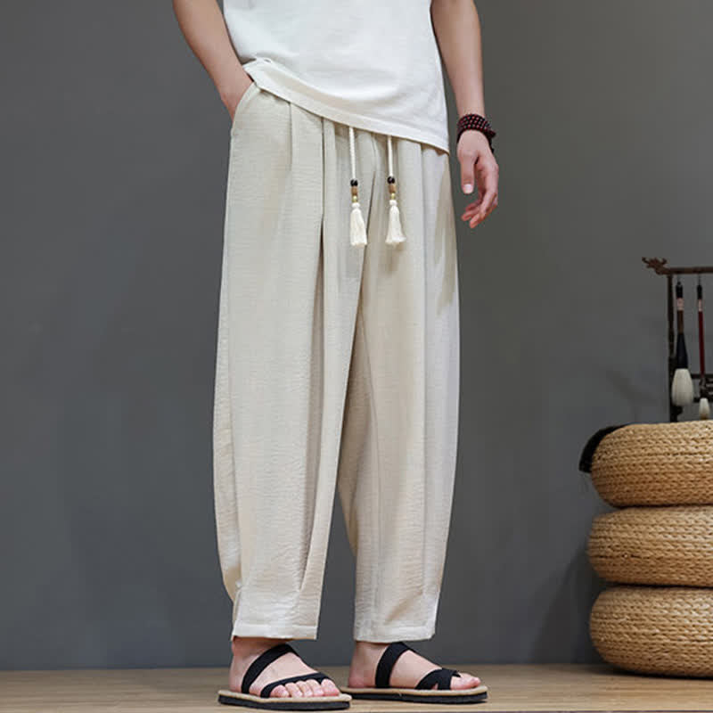 Nimara Ritual Summer Minimalist Solid Men's Elastic Waist Tapered Pants With Pockets