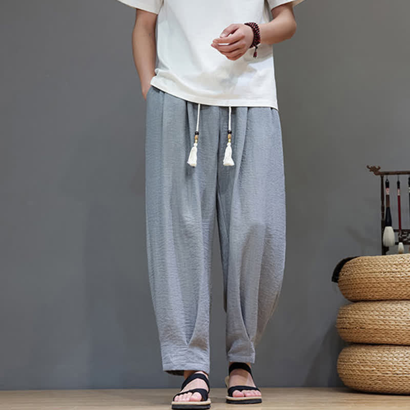 Nimara Ritual Summer Minimalist Solid Men's Elastic Waist Tapered Pants With Pockets