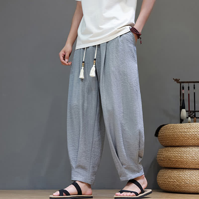 Nimara Ritual Summer Minimalist Solid Men's Elastic Waist Tapered Pants With Pockets