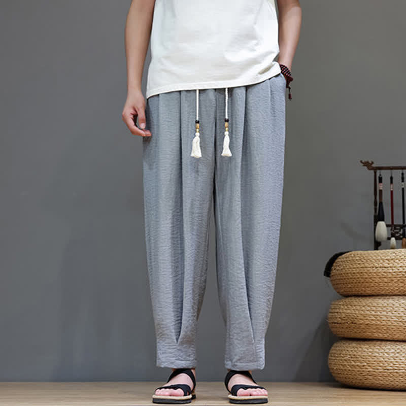 Nimara Ritual Summer Minimalist Solid Men's Elastic Waist Tapered Pants With Pockets