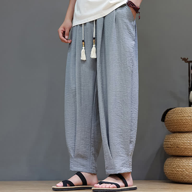 Nimara Ritual Summer Minimalist Solid Men's Elastic Waist Tapered Pants With Pockets
