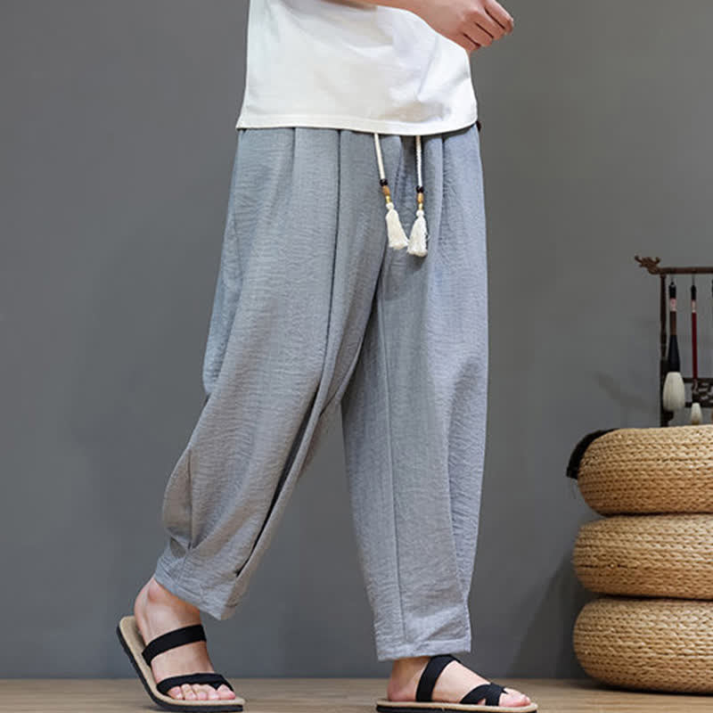 Nimara Ritual Summer Minimalist Solid Men's Elastic Waist Tapered Pants With Pockets