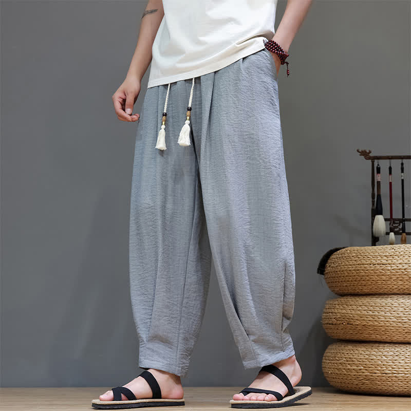 Nimara Ritual Summer Minimalist Solid Men's Elastic Waist Tapered Pants With Pockets