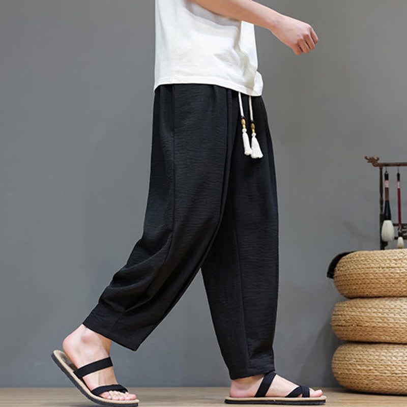 Nimara Ritual Summer Minimalist Solid Men's Elastic Waist Tapered Pants With Pockets