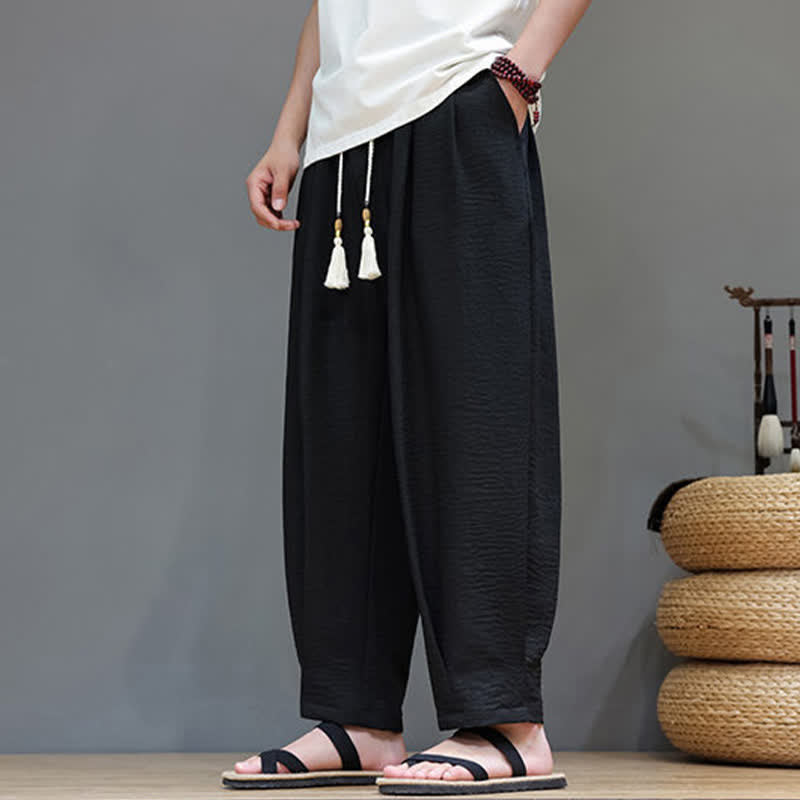 Nimara Ritual Summer Minimalist Solid Men's Elastic Waist Tapered Pants With Pockets