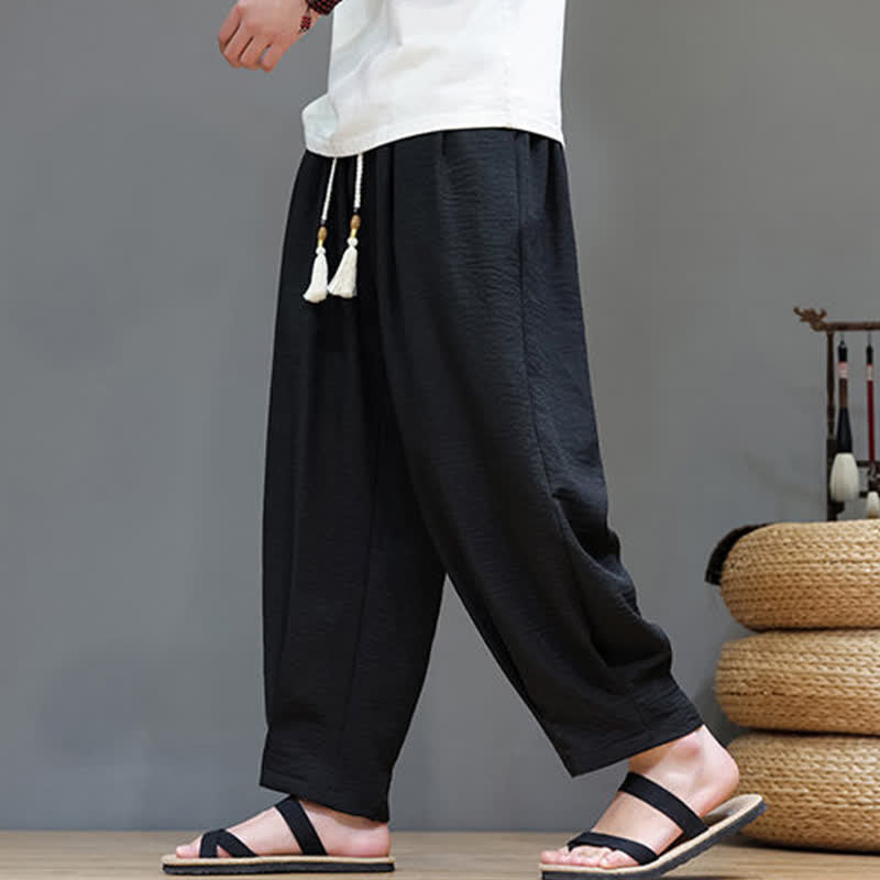Nimara Ritual Summer Minimalist Solid Men's Elastic Waist Tapered Pants With Pockets