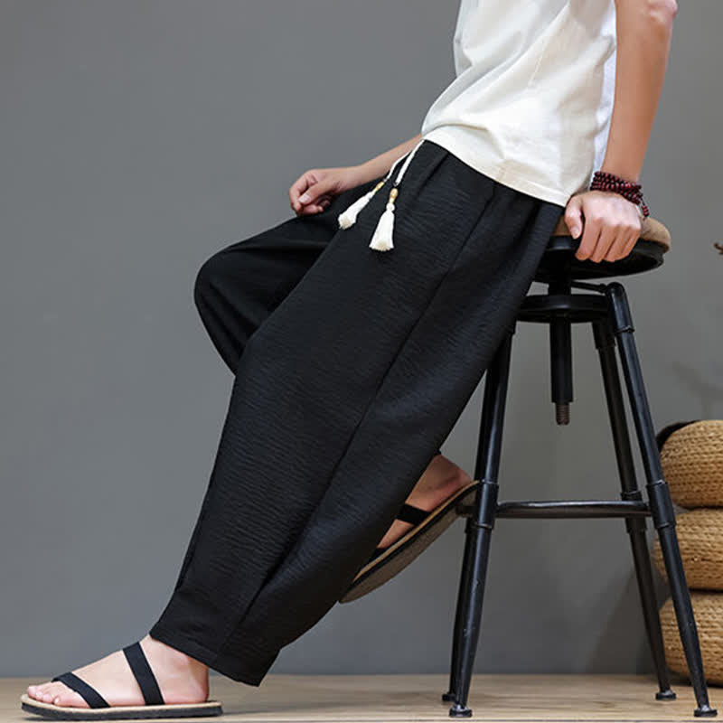 Nimara Ritual Summer Minimalist Solid Men's Elastic Waist Tapered Pants With Pockets