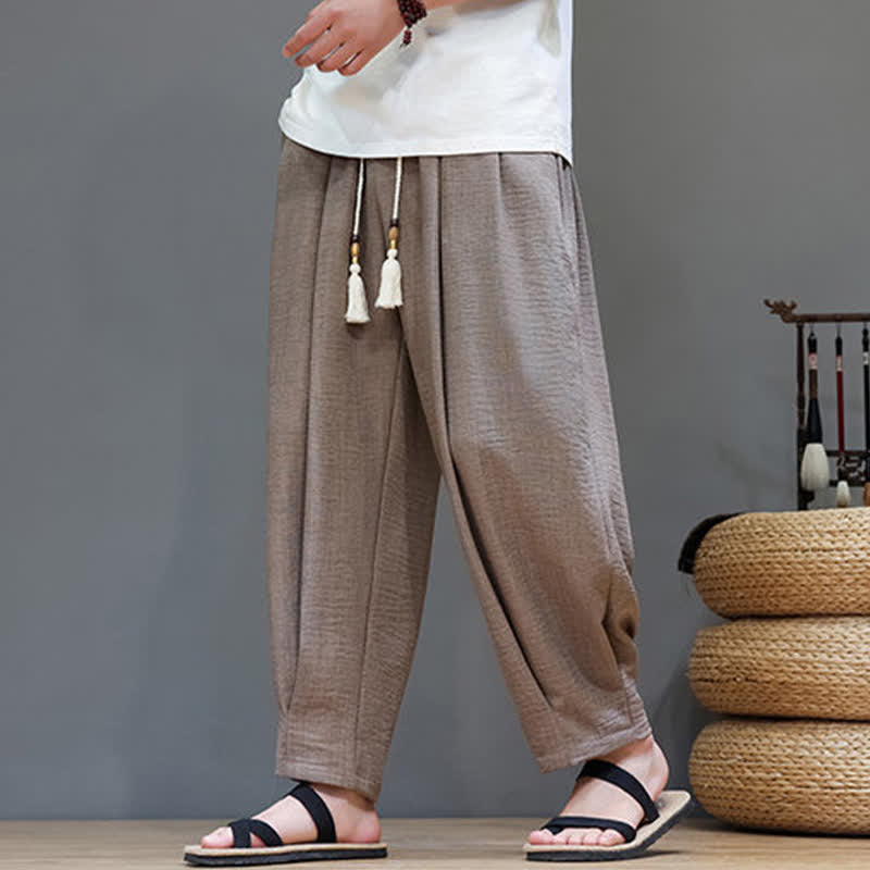 Nimara Ritual Summer Minimalist Solid Men's Elastic Waist Tapered Pants With Pockets