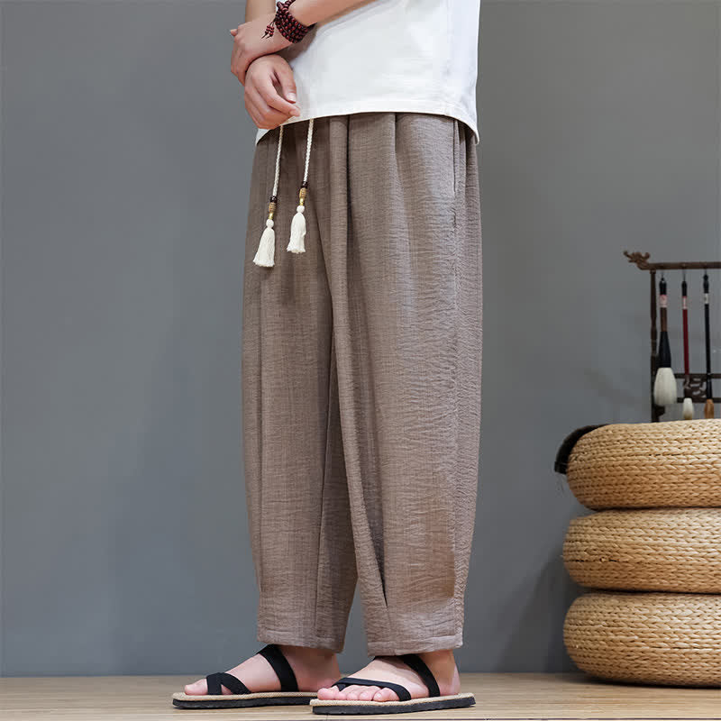 Nimara Ritual Summer Minimalist Solid Men's Elastic Waist Tapered Pants With Pockets