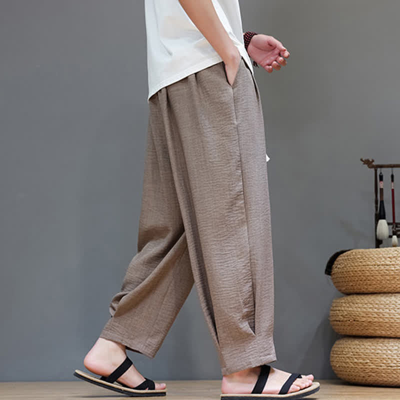 Nimara Ritual Summer Minimalist Solid Men's Elastic Waist Tapered Pants With Pockets
