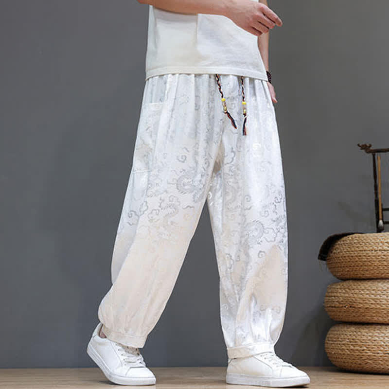 Nimara Ritual Summer Drawstring Cloud Pattern Solid Elastic Waist Men's Harem Pants With Pockets