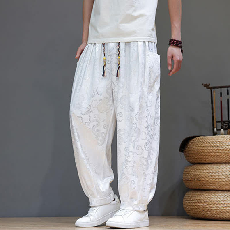 Nimara Ritual Summer Drawstring Cloud Pattern Solid Elastic Waist Men's Harem Pants With Pockets