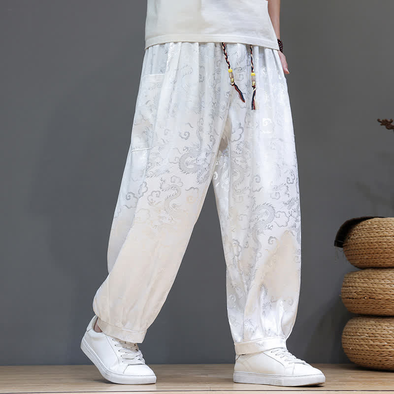 Nimara Ritual Summer Drawstring Cloud Pattern Solid Elastic Waist Men's Harem Pants With Pockets