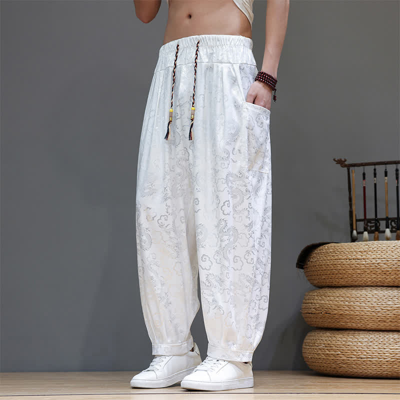 Nimara Ritual Summer Drawstring Cloud Pattern Solid Elastic Waist Men's Harem Pants With Pockets
