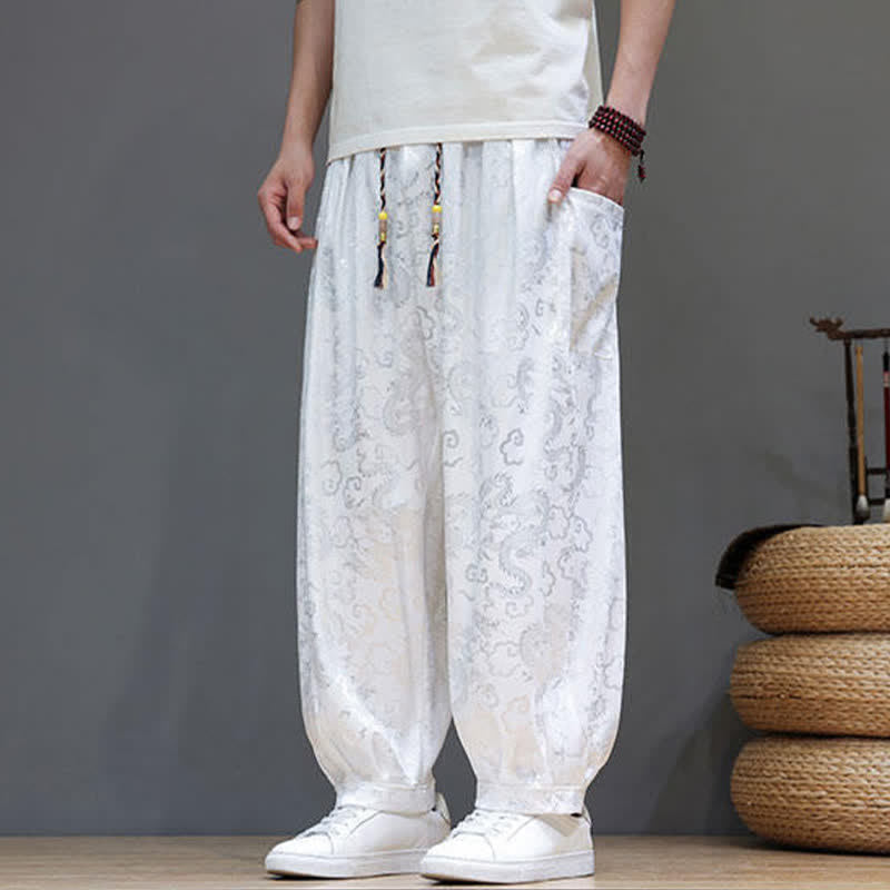 Nimara Ritual Summer Drawstring Cloud Pattern Solid Elastic Waist Men's Harem Pants With Pockets