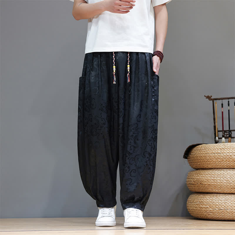 Nimara Ritual Summer Drawstring Cloud Pattern Solid Elastic Waist Men's Harem Pants With Pockets