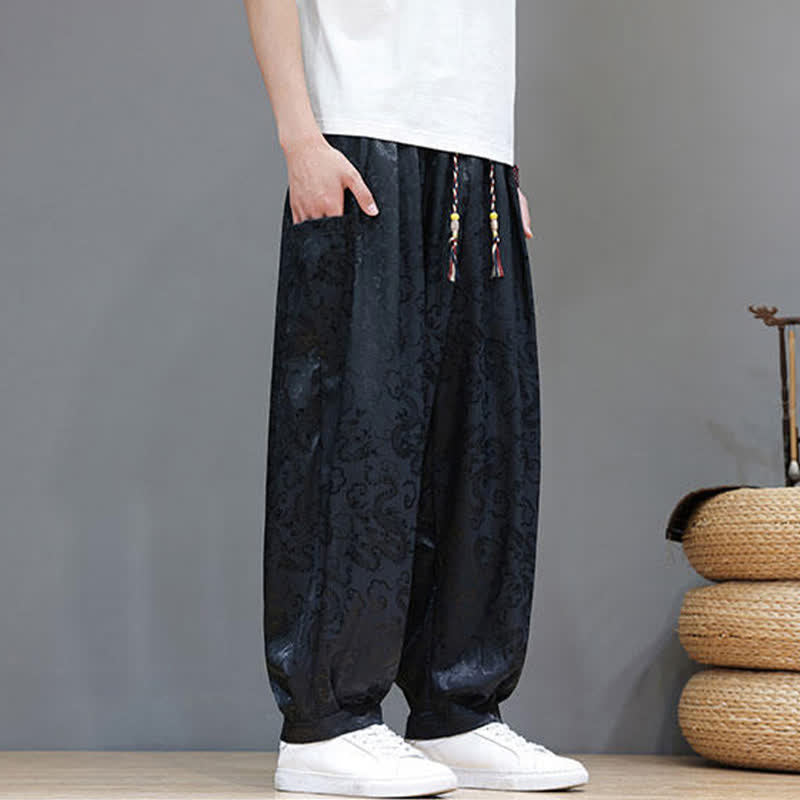 Nimara Ritual Summer Drawstring Cloud Pattern Solid Elastic Waist Men's Harem Pants With Pockets
