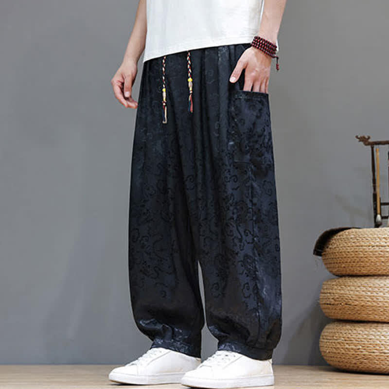 Nimara Ritual Summer Drawstring Cloud Pattern Solid Elastic Waist Men's Harem Pants With Pockets