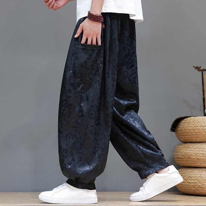 Nimara Ritual Summer Drawstring Cloud Pattern Solid Elastic Waist Men's Harem Pants With Pockets