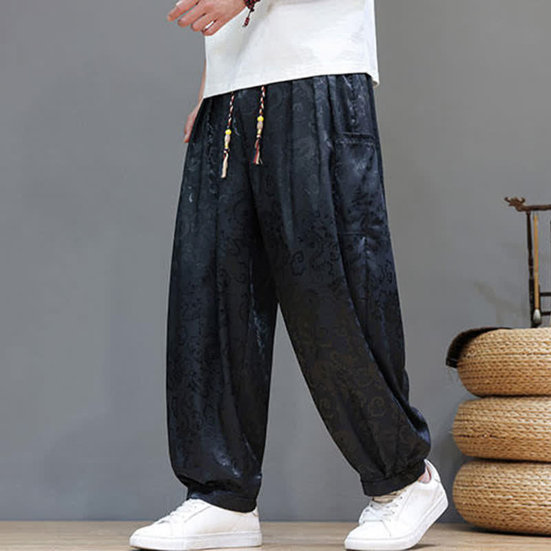 Nimara Ritual Summer Drawstring Cloud Pattern Solid Elastic Waist Men's Harem Pants With Pockets