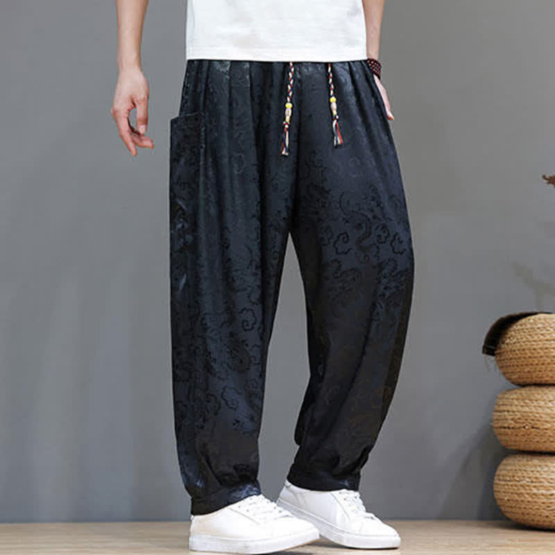 Nimara Ritual Summer Drawstring Cloud Pattern Solid Elastic Waist Men's Harem Pants With Pockets