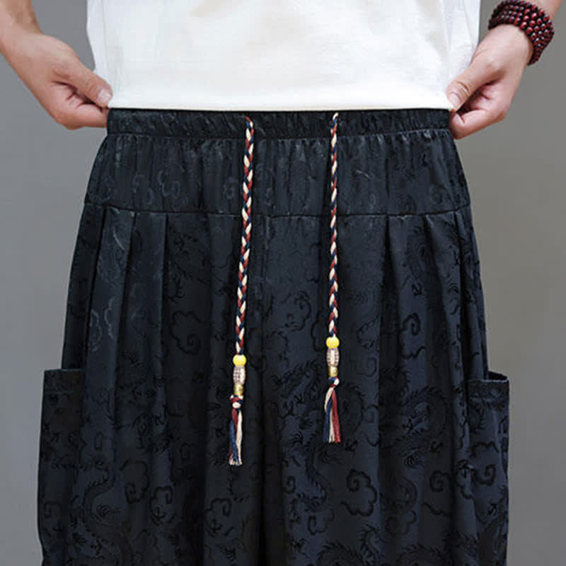 Nimara Ritual Summer Drawstring Cloud Pattern Solid Elastic Waist Men's Harem Pants With Pockets