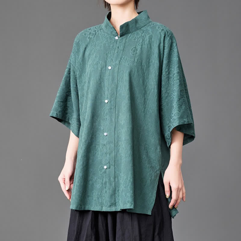 Nimara Ritual Summer Minimalist Mandarin Collar Button-Up Solid Men's Three-Quarter Sleeve Shirts