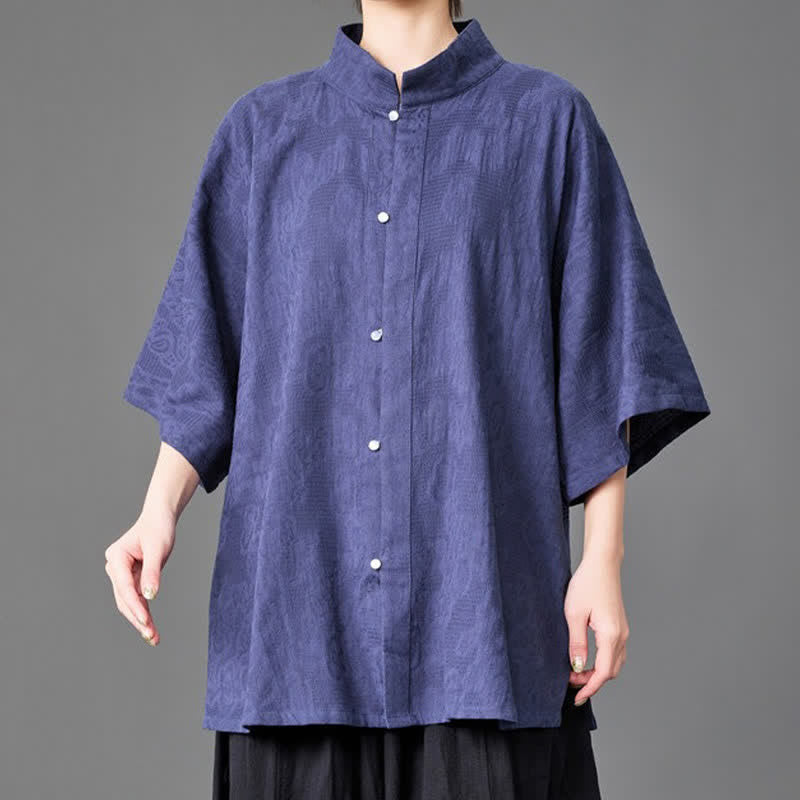 Nimara Ritual Summer Minimalist Mandarin Collar Button-Up Solid Men's Three-Quarter Sleeve Shirts
