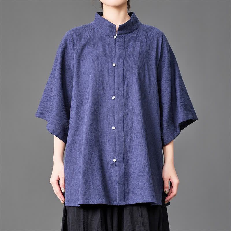 Nimara Ritual Summer Minimalist Mandarin Collar Button-Up Solid Men's Three-Quarter Sleeve Shirts