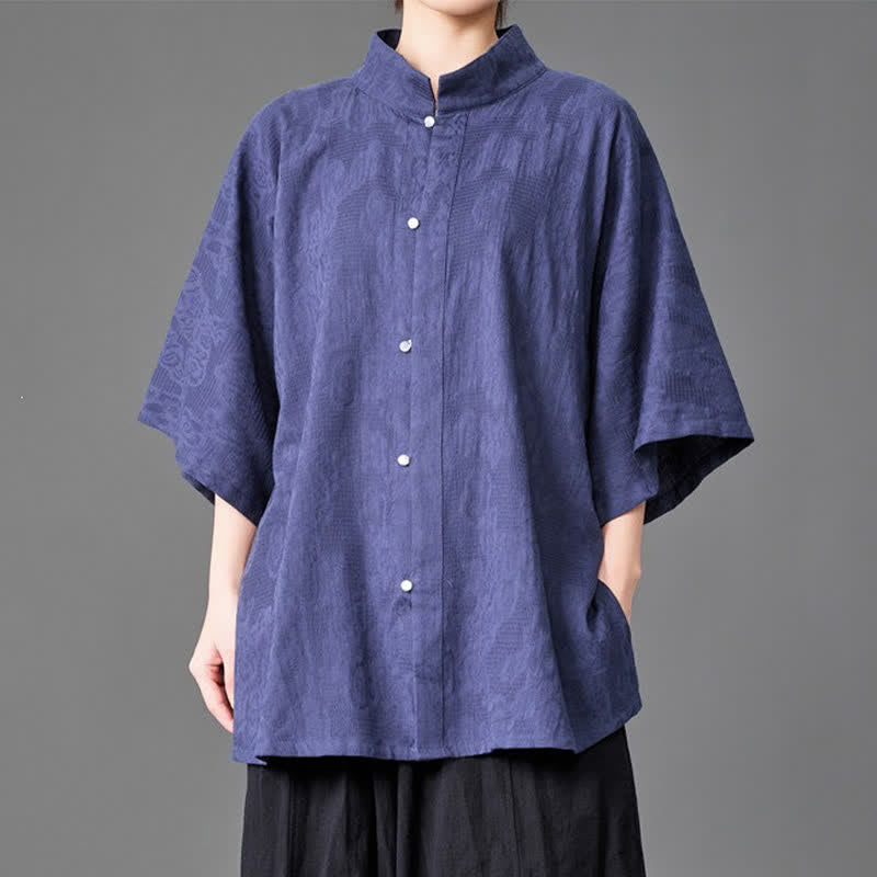 Nimara Ritual Summer Minimalist Mandarin Collar Button-Up Solid Men's Three-Quarter Sleeve Shirts