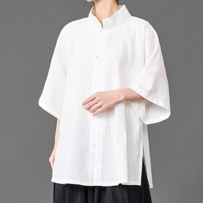 Nimara Ritual Summer Minimalist Mandarin Collar Button-Up Solid Men's Three-Quarter Sleeve Shirts