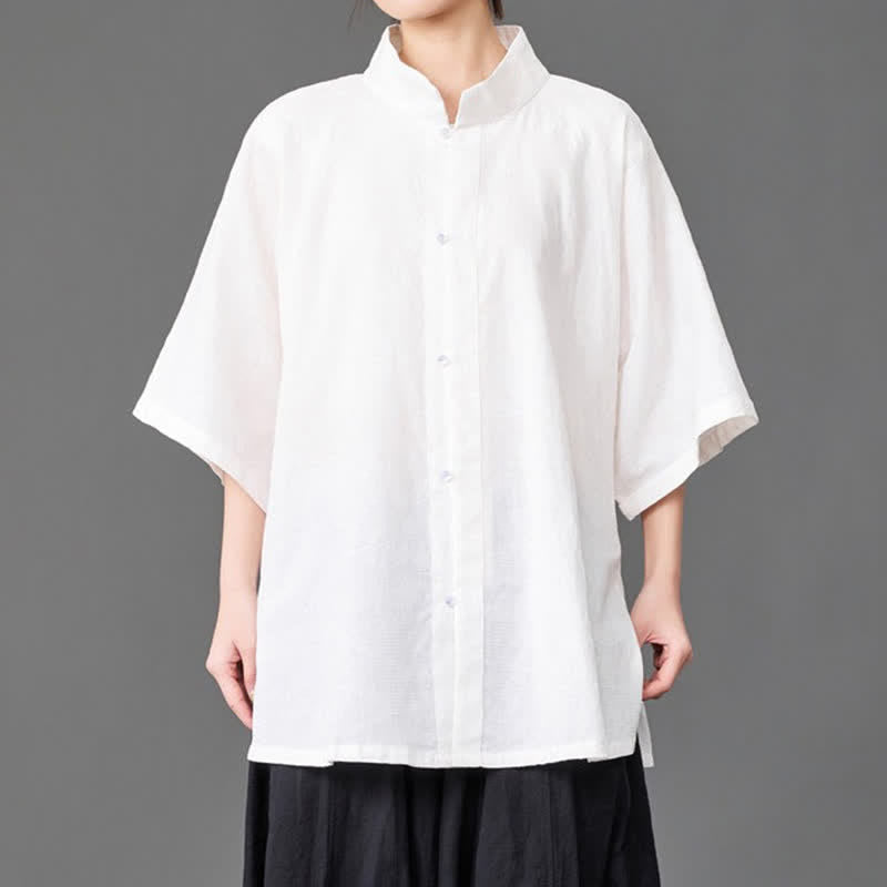 Nimara Ritual Summer Minimalist Mandarin Collar Button-Up Solid Men's Three-Quarter Sleeve Shirts