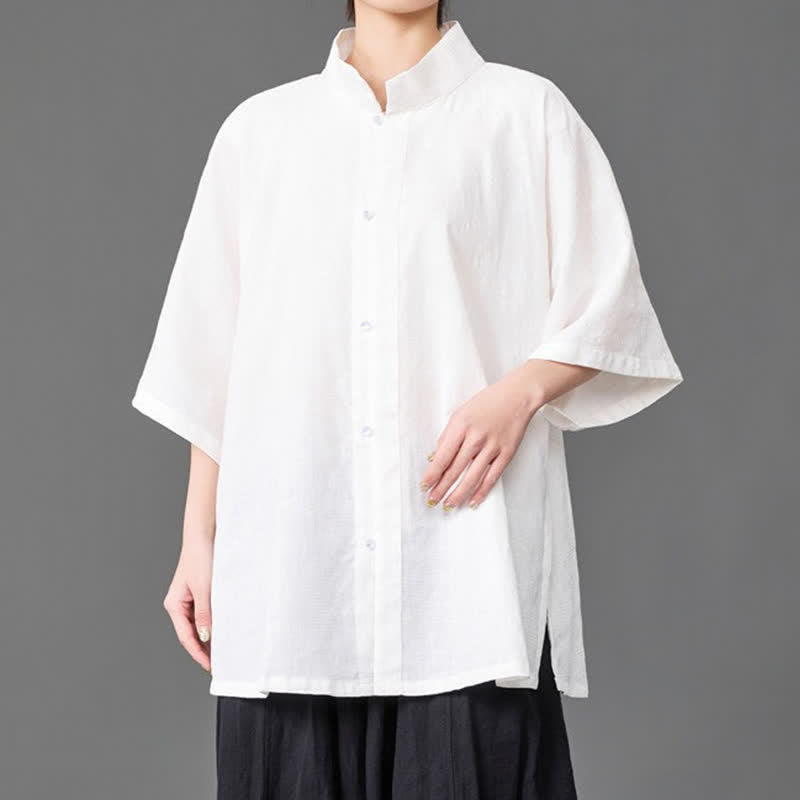 Nimara Ritual Summer Minimalist Mandarin Collar Button-Up Solid Men's Three-Quarter Sleeve Shirts