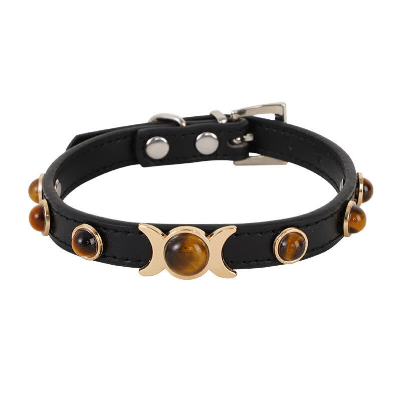 Nimara Ritual Tiger Eye Leather Courage Adjustable Cats Dogs Pet Collar