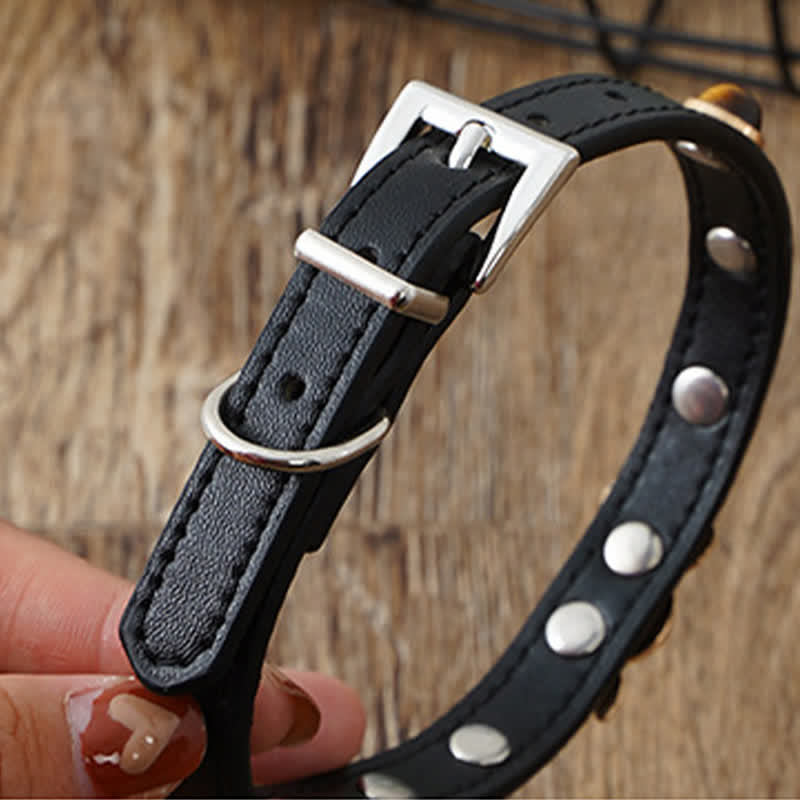 Nimara Ritual Tiger Eye Leather Courage Adjustable Cats Dogs Pet Collar