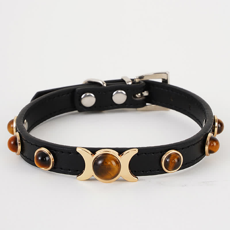 Nimara Ritual Tiger Eye Leather Courage Adjustable Cats Dogs Pet Collar