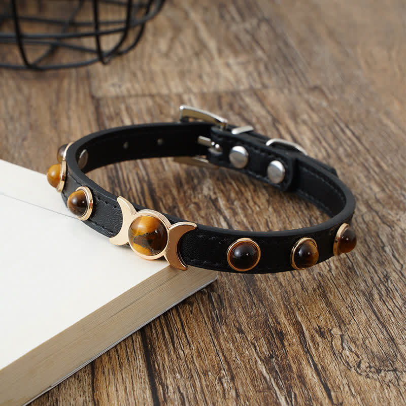 Nimara Ritual Tiger Eye Leather Courage Adjustable Cats Dogs Pet Collar
