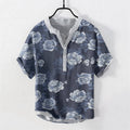 Nimara Ritual Cotton Vintage Peony Bloom Pattern Men's Short Sleeve Half Button Shirt