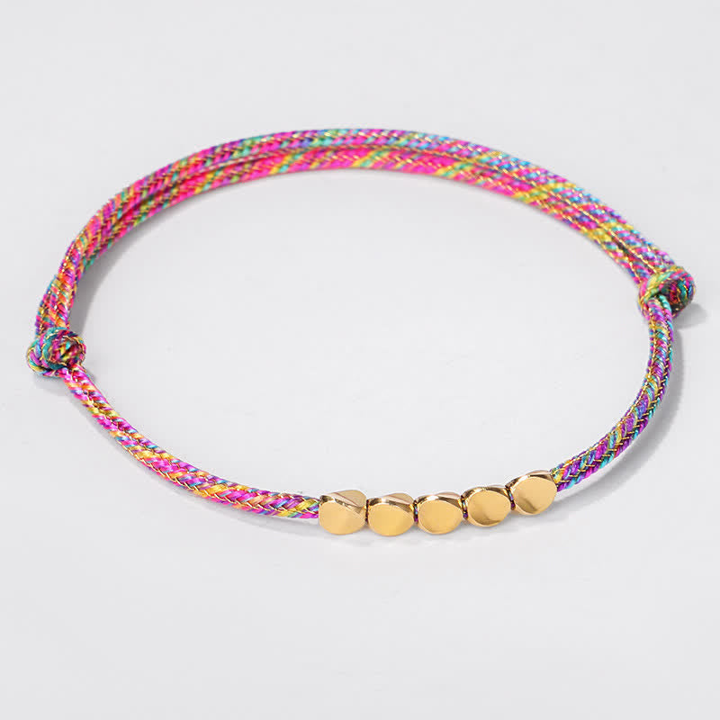 Nimara Ritual Rainbow Multicolor Braided String Golden Copper Beads Luck Bracelet